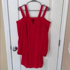 Coral Chiffon Long-sleeved Strappy Dress